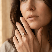 Gold Pearl Infinity Knot Ring