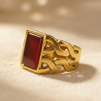 Gold Square Red Agate Statement Ring