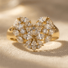 Elegant Golden Synthetic Cubic Zirconia Flower Ring