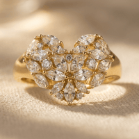 Elegant Golden Synthetic Cubic Zirconia Flower Ring