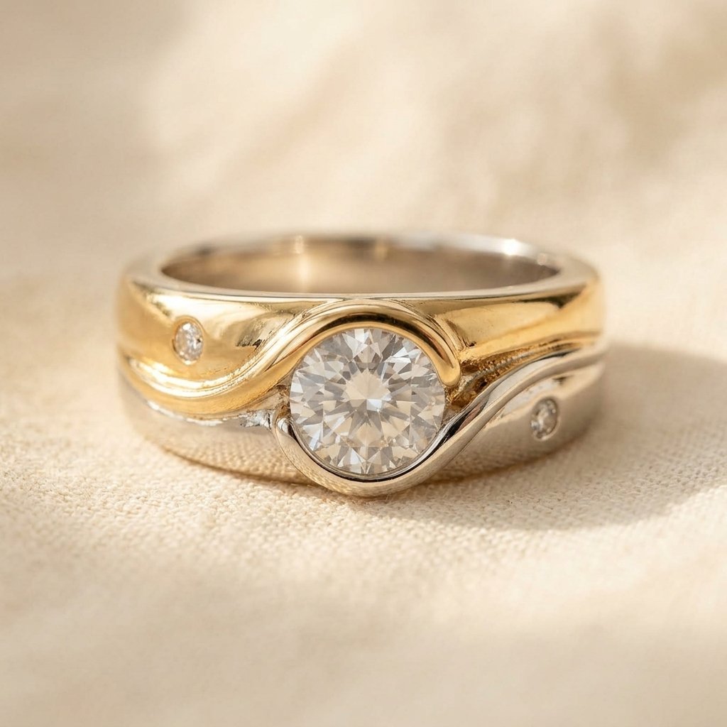 Two Tone Gold Bezel Round Diamond Ring