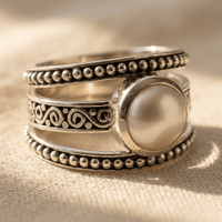 Bohemian Silver Pearl Beaded Ring