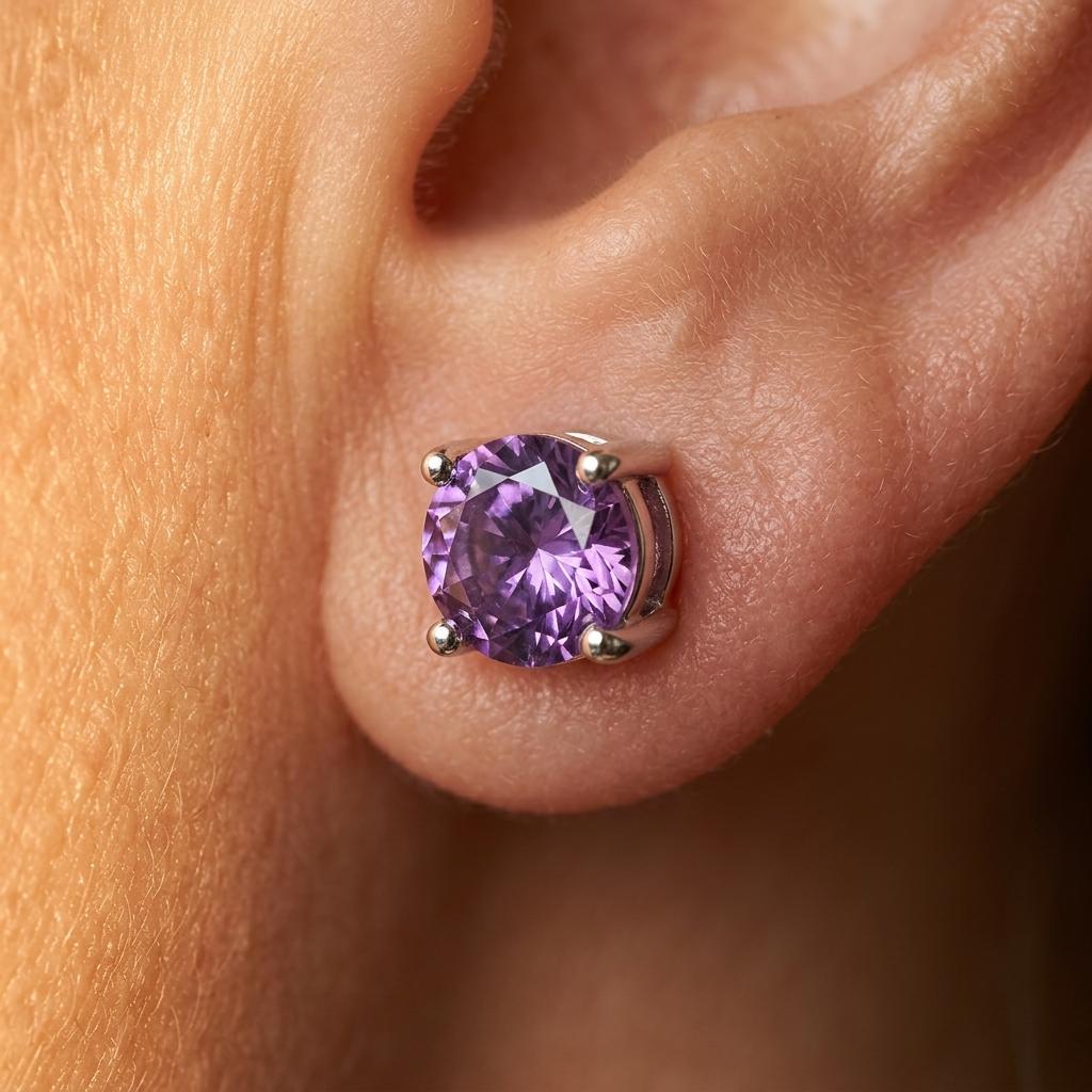 Purple Cubic Zirconia Stud Earrings