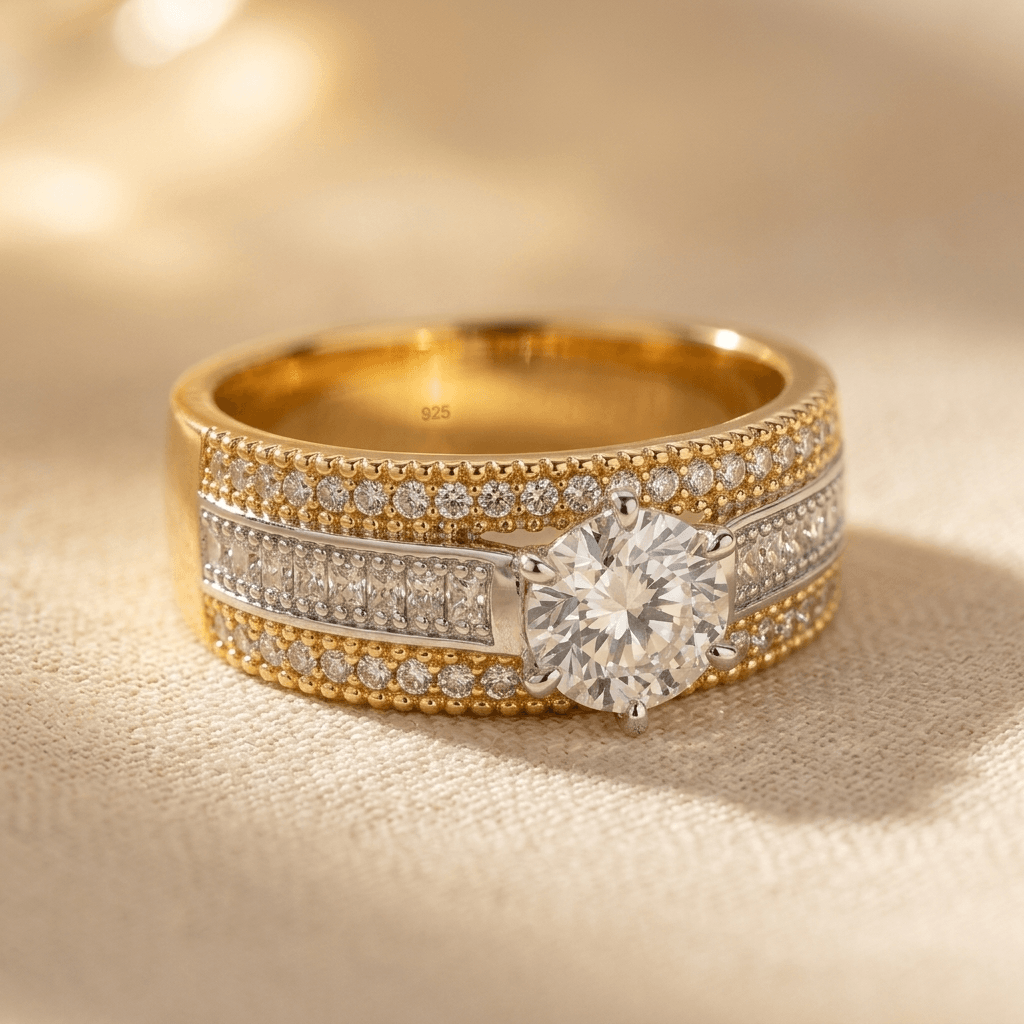 Two Tone Cubic Zirconia Statement Ring
