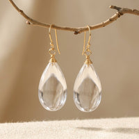 Clear Crystal Teardrop Gold Wire Earrings