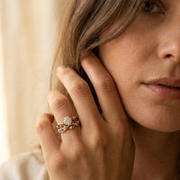 Vintage White Gold Filigree Oval Ring Set