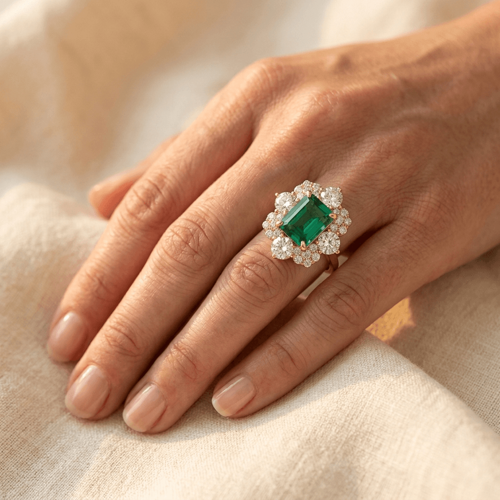 Elegant Green Cubic Zirconia Floral Ring