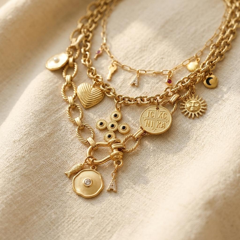 Golden Pearl Charm Necklace