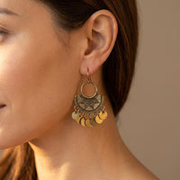 Bohemian Gold Chandelier Coin Earrings