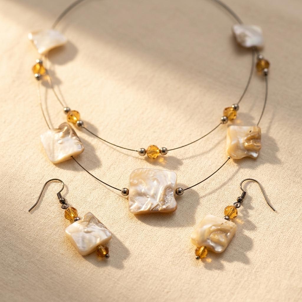 Elegant Daisy Shell Pendant Jewelry Set