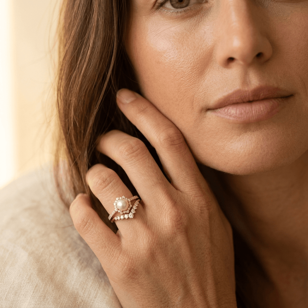 Vintage Bohemian Pearl Inlay Wedding Ring