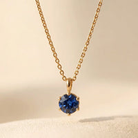 Gold Blue Sapphire Round Necklace