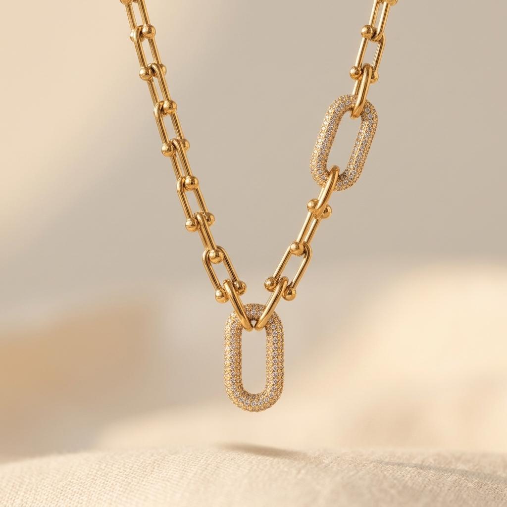 Gold Plated Chunky Chain Necklace Zirconia