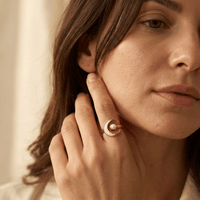 Gold Moon Pearl Crescent Ring