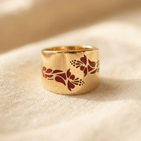 Vintage Red Enamel Flower Wide Ring