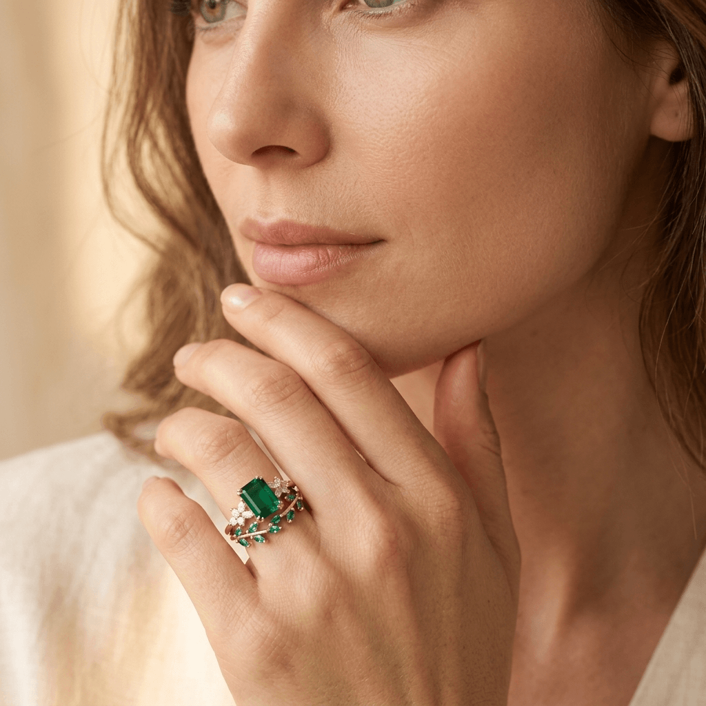 Elegant Green Transparent Cut Engagement Ring