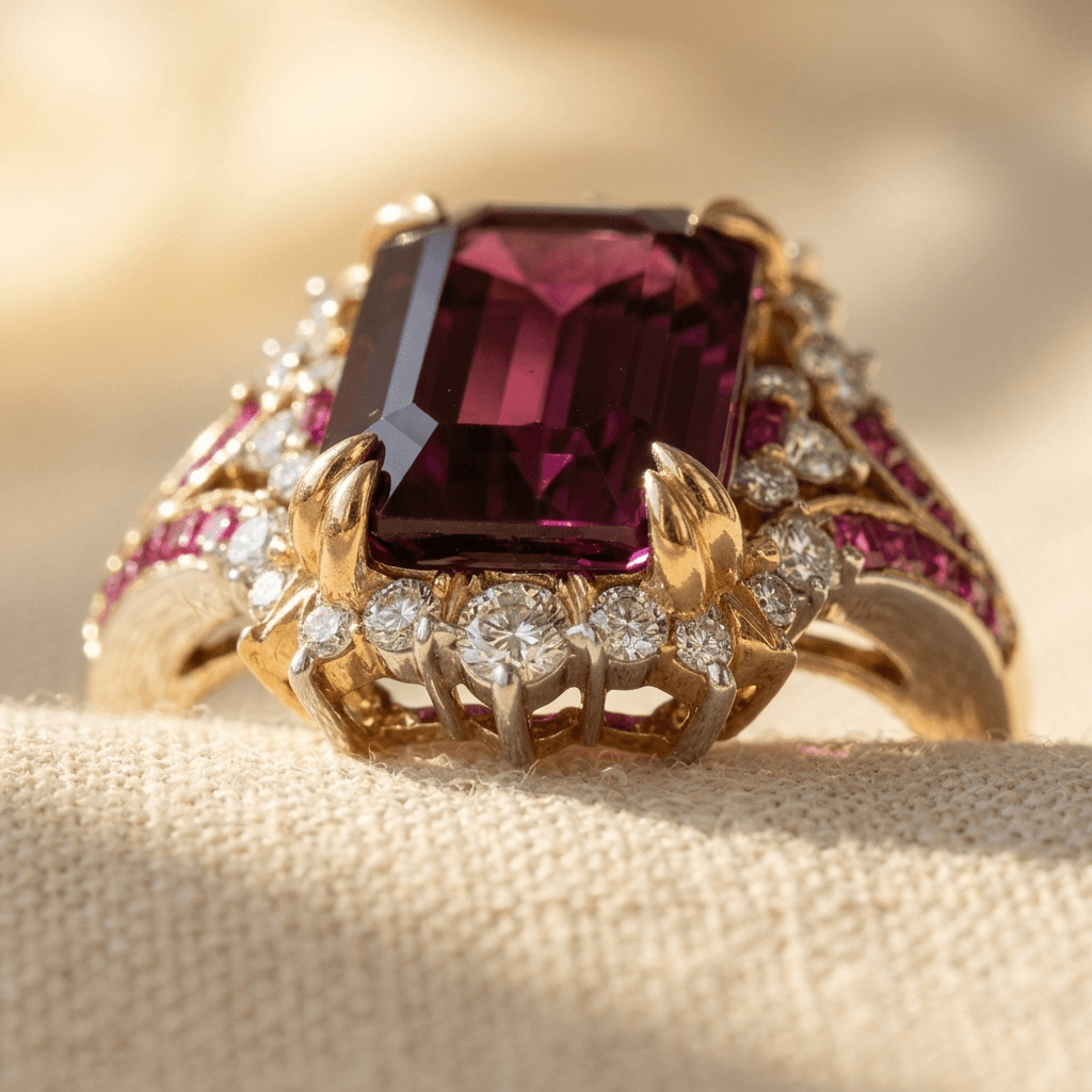 Elegant Red Synthetic Zirconia Floral Ring