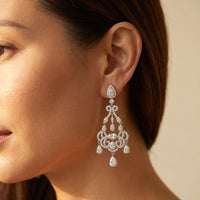 Cubic Zirconia Silver Chandelier Teardrop Earrings