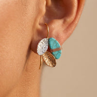 Turquoise Gold Leaf Textured Drop Earrings