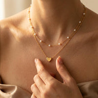 Geometric Beaded Heart Pendant Alloy Necklace