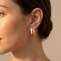 Gold Mother Of Pearl Crystal Hoop Earrings