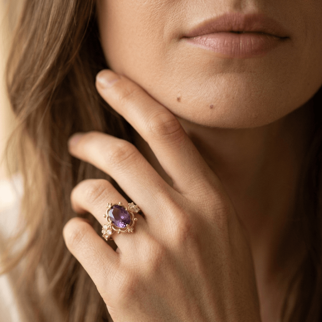 Elegant Purple Zirconia Inlaid Engagement Ring