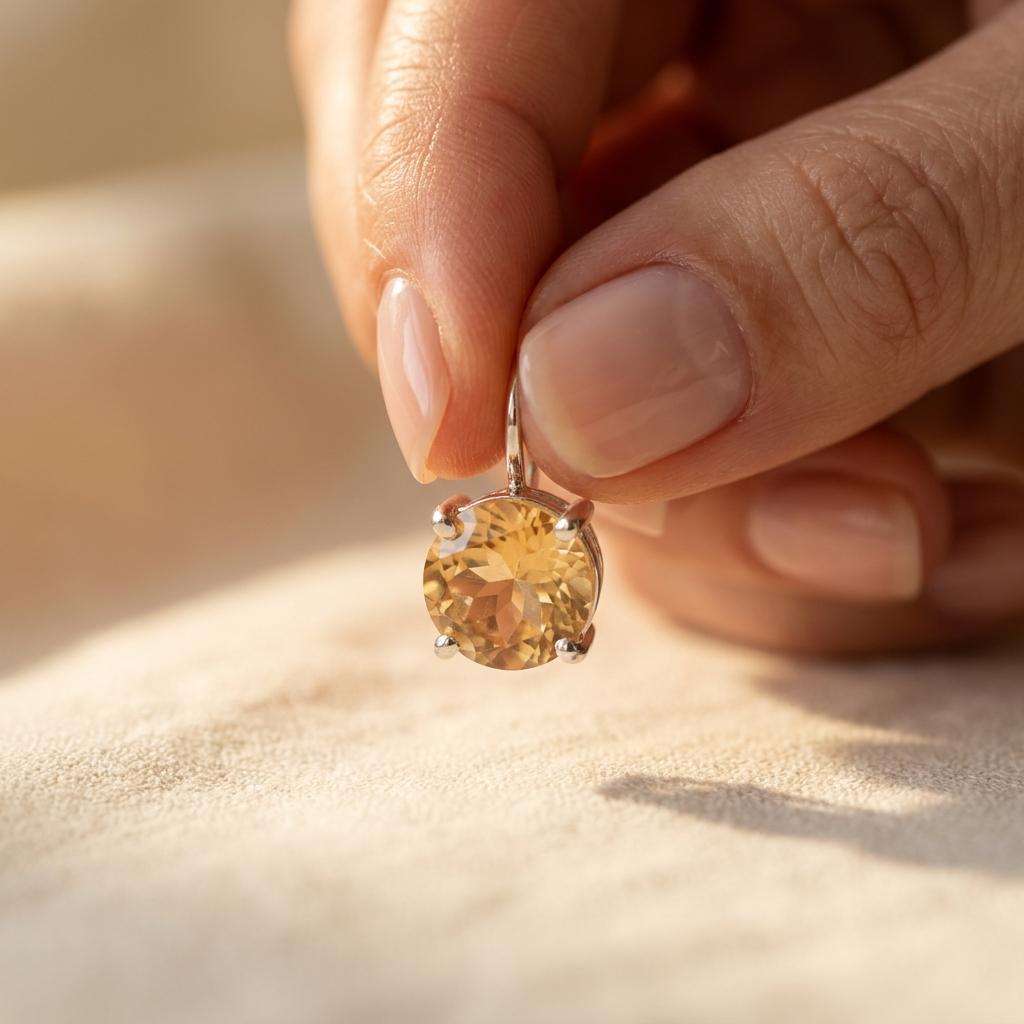 Natural Citrine Silver Stud Earrings