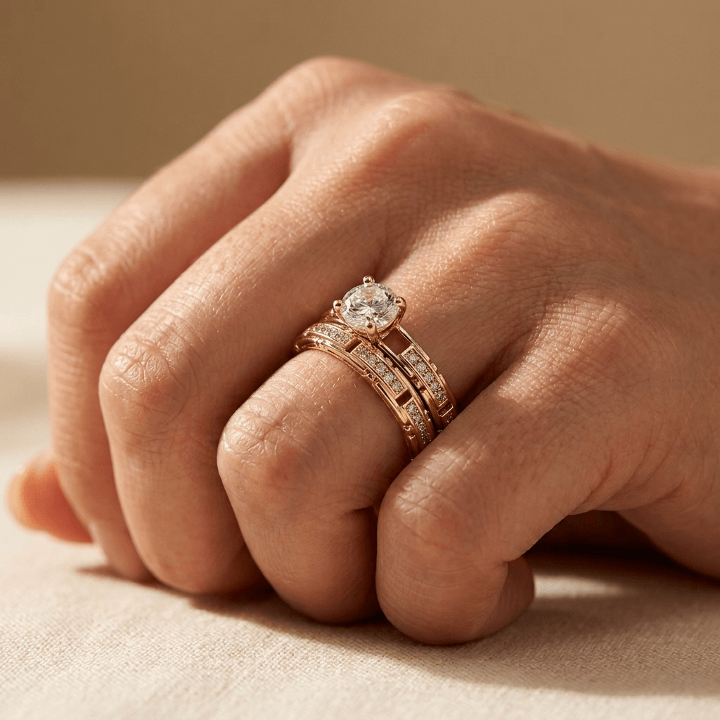 Synthetic Zircon Couple Wedding Rings