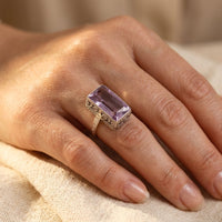 Vintage Silver Amethyst Rectangle Filigree Ring