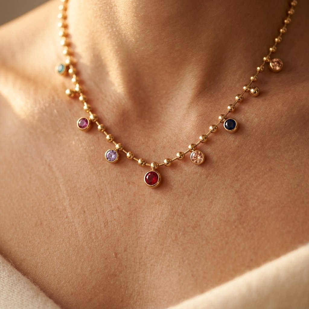 Gold Multicolor Round Charm Necklace
