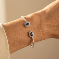 Silver Sapphire Cushion Halo Bracelet