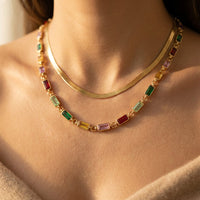 Gold Multicolor Gemstone Link Necklace
