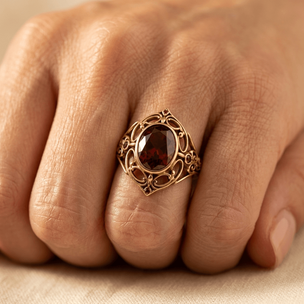 Golden Copper Ring Red Cubic Zirconia Boho Ring