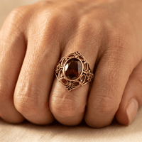 Golden Copper Ring Red Cubic Zirconia Boho Ring