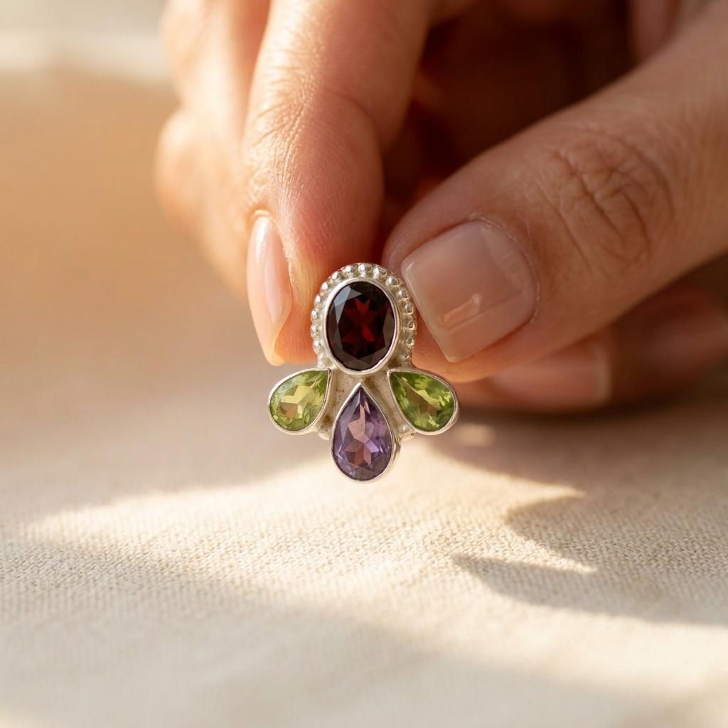 Sterling Silver Multi Gemstone Stud Earrings
