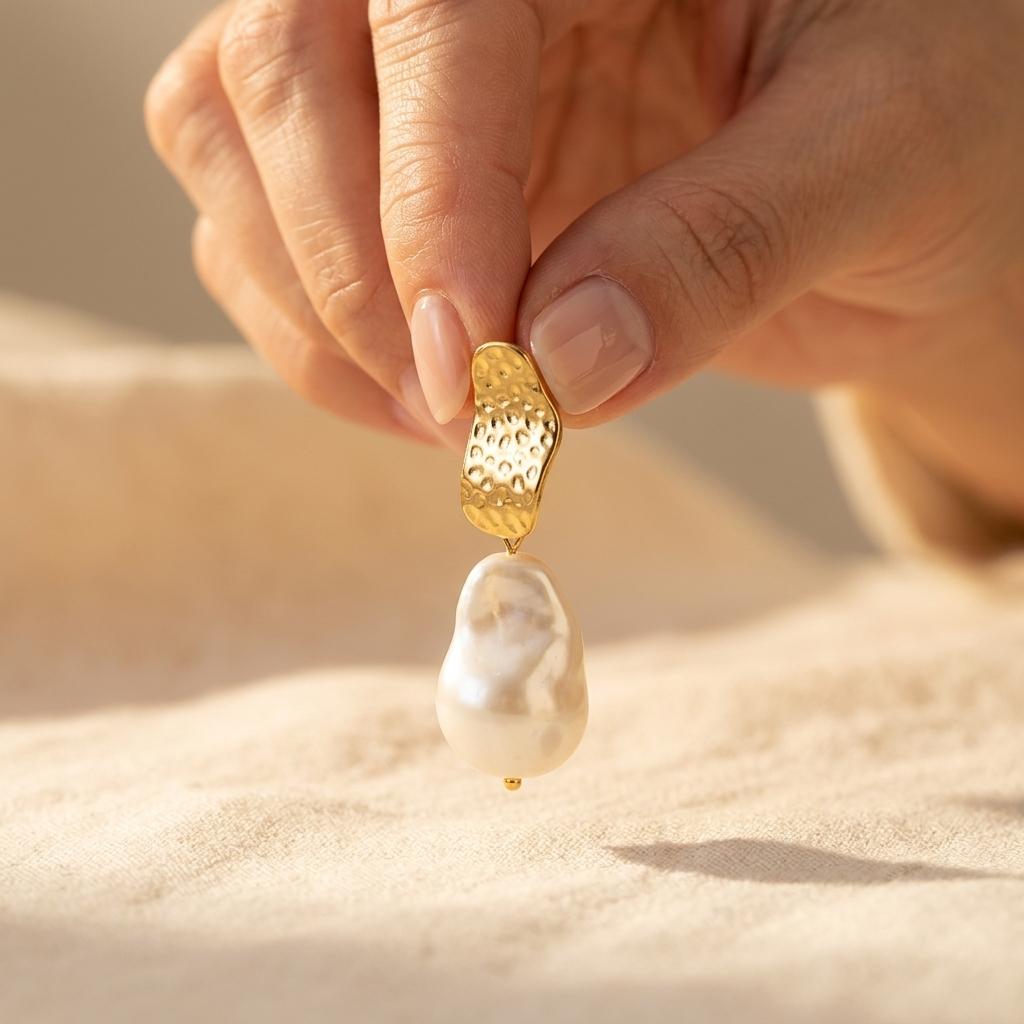 Gold Flower Pearl Drop Earrings