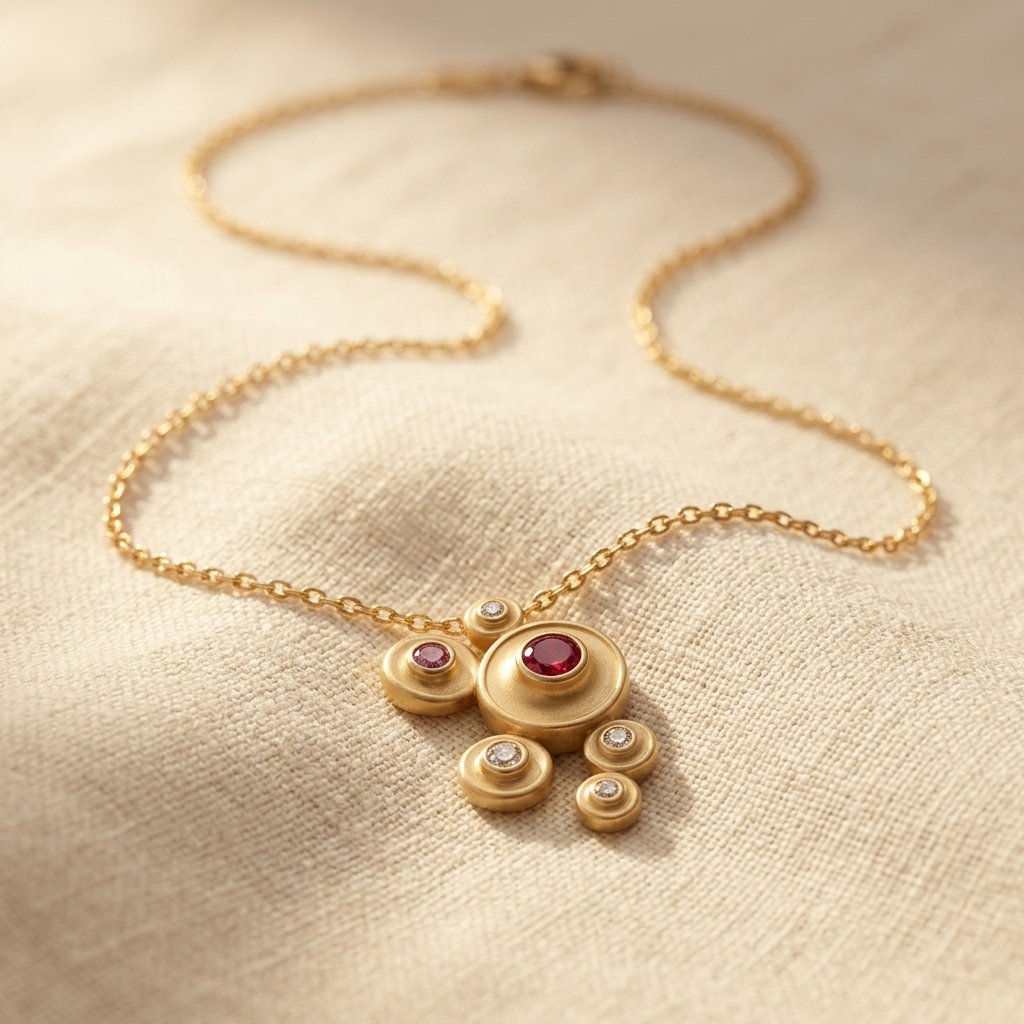 Gold Ruby Cubic Zirconia Cluster Necklace