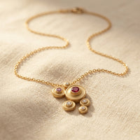 Gold Ruby Cubic Zirconia Cluster Necklace