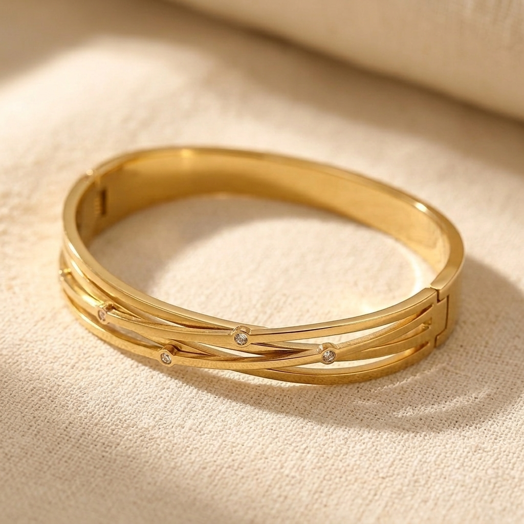 Gold Diamond Accent Stackable Bangle Bracelet