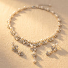 Elegant Pearl Gold Necklace Earrings Jewelry Set