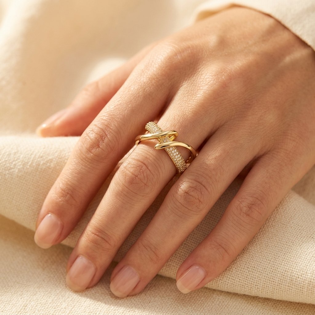 Crossover Gold Pavé Cubic Zirconia Open Ring