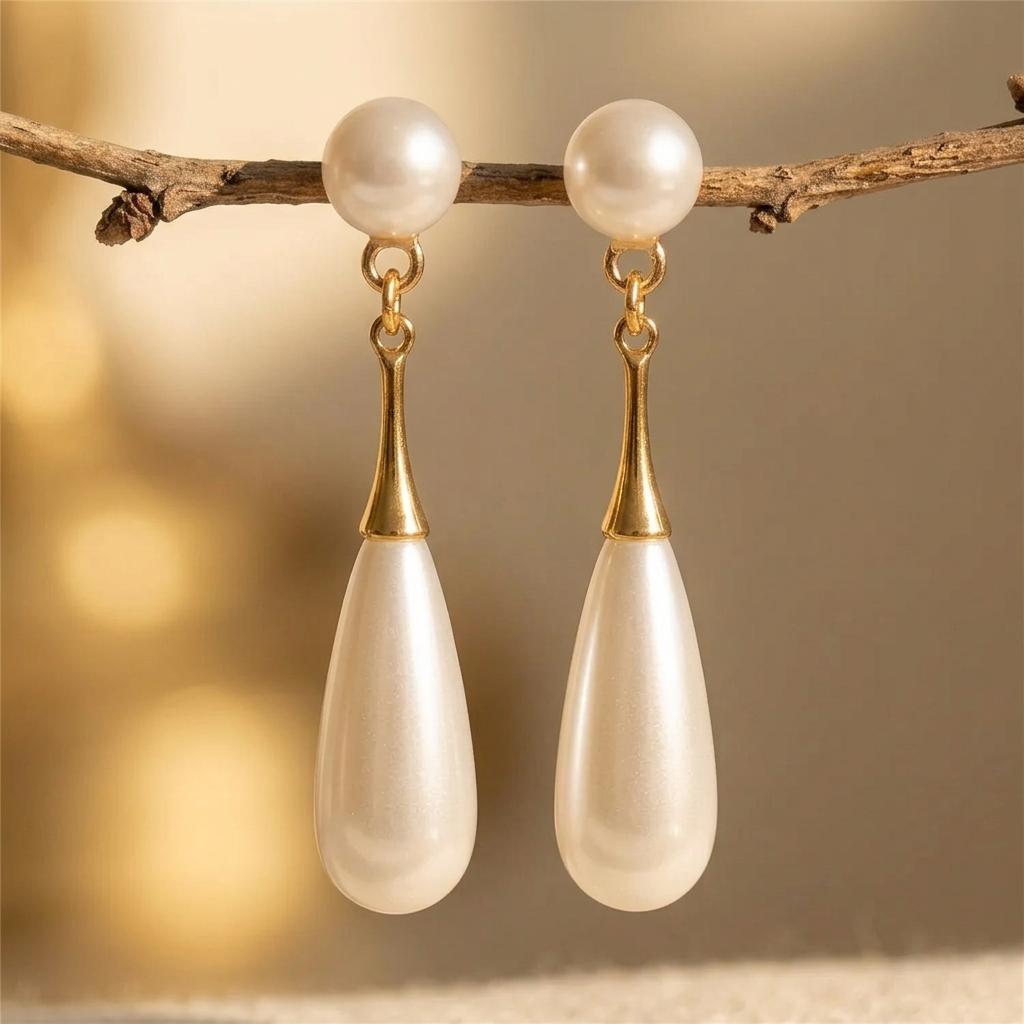 Pearl Drop Gold Dangle Earrings