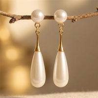 Pearl Drop Gold Dangle Earrings