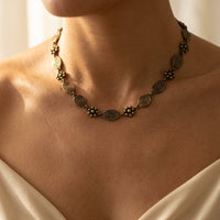 Bohemian Floral Swirl Spiral Pattern Short Choker Necklace