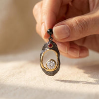 Black Gold Textured Oval Crystal Dangle Earrings