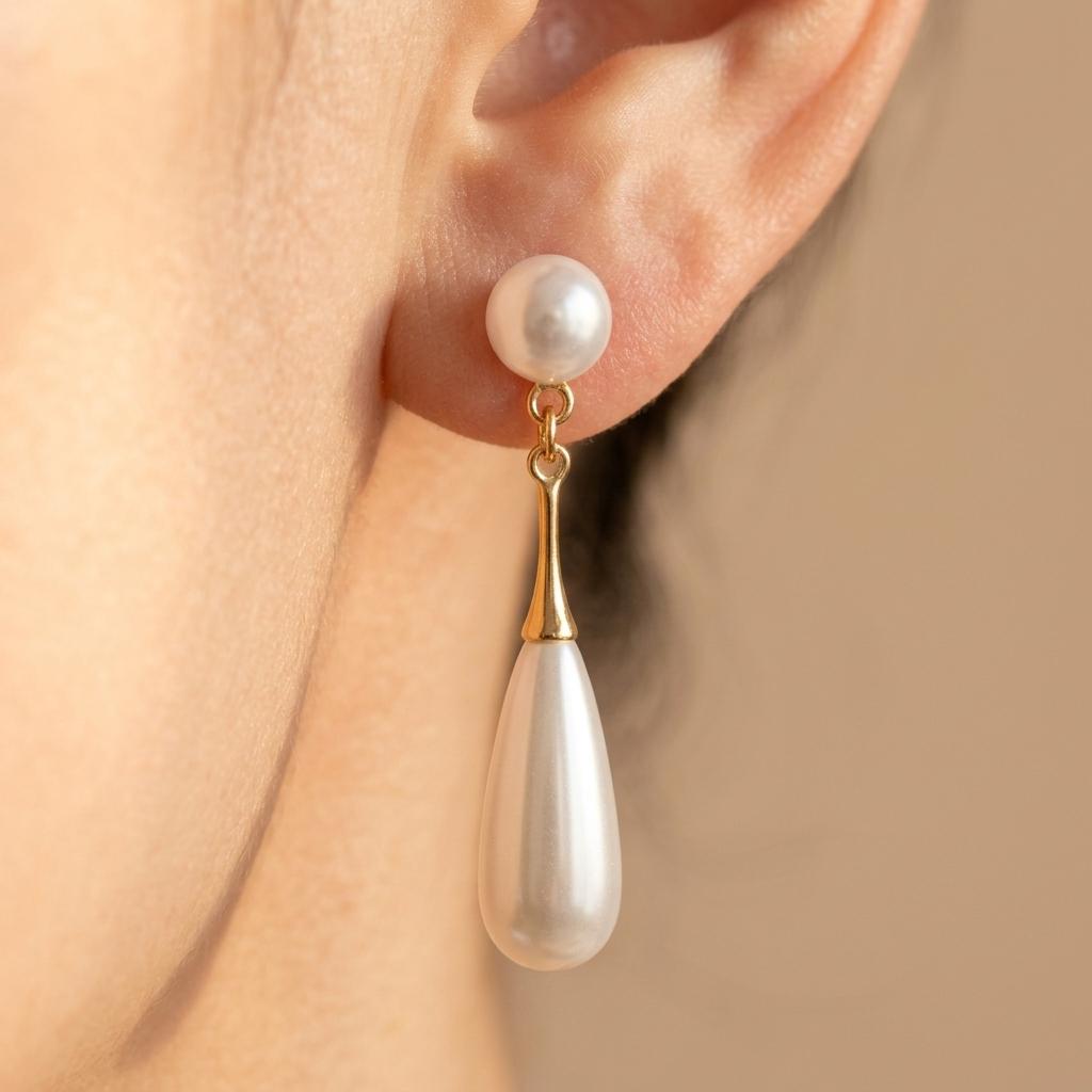 Pearl Drop Gold Dangle Earrings