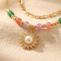 Bohemian Beaded Spiral Sun Pendant Necklace