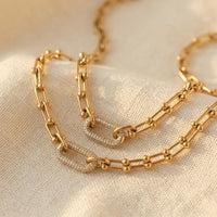 Gold Plated Chunky Chain Necklace Zirconia