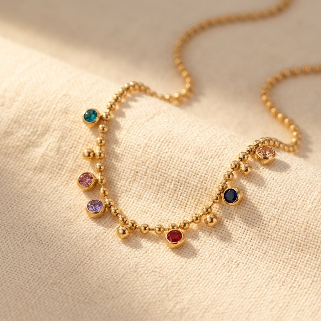 Gold Multicolor Round Charm Necklace