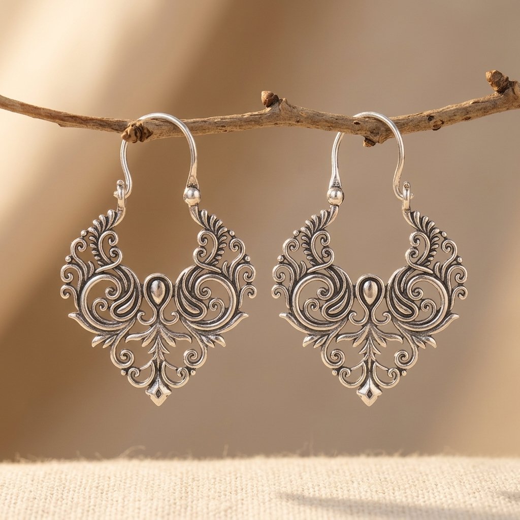 Vintage Silver Filigree Scroll Earrings